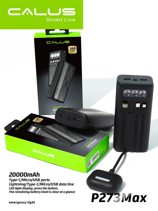پاوربانک CALUS P273Max ظرفیت 20000mAh با کابلهای داخلی چندمنظوره